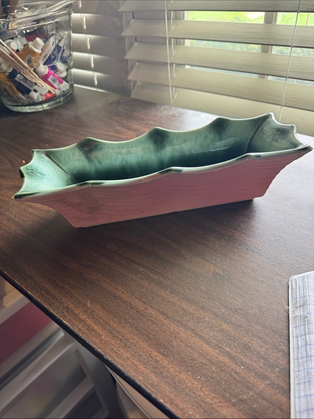 Hull Pottery Handmade Ceramic Pink & Green Decorative Planter